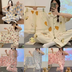 Three-Piece Women's Pajamas Summer New Short-Sleeved Long Pants Sweet And Cute Wind Advanced Sense Of Comfort Homewear Suit