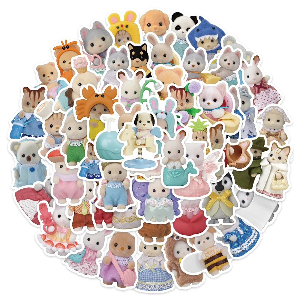 55pcs Calico Critter Stickers Animals Cartoon Aesthetic Decals For Laptop Luggage Phone Skateboard Guitar Waterproof Stickers