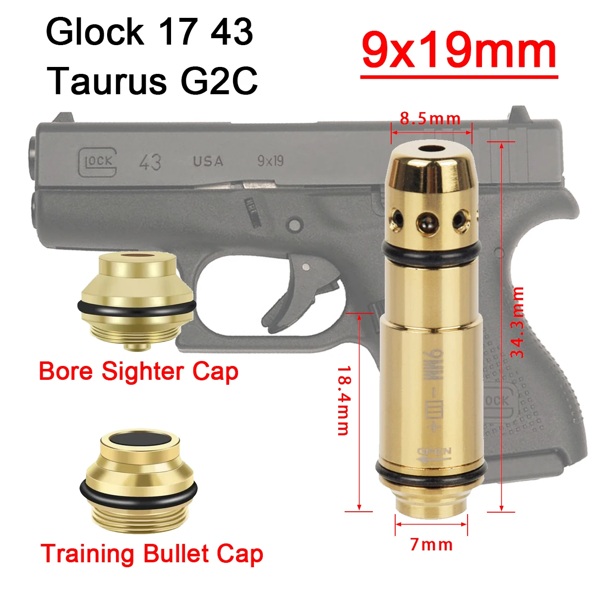 2 in 1  9x19mm Laser Training Bore Sight 9mm 380ACP 40S&W 223Rem Laser Training Bullet Dry Fire Laser Trainer Cartridge