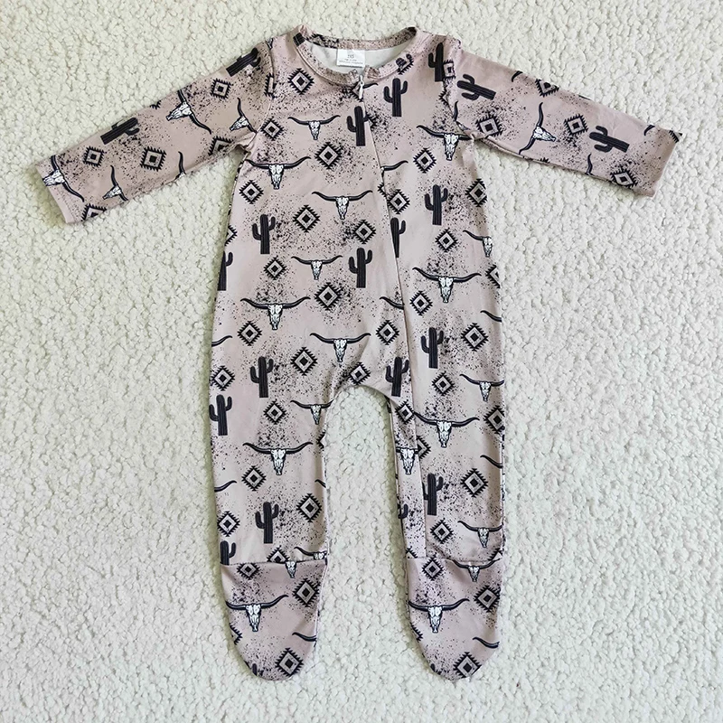 

Baby Boy Western Cow Zipper Romper Onesie Long Sleeve Cactus Bodysuit Snap Botton Jumpsuit Kids Toddler One-piece Clothes Onesie