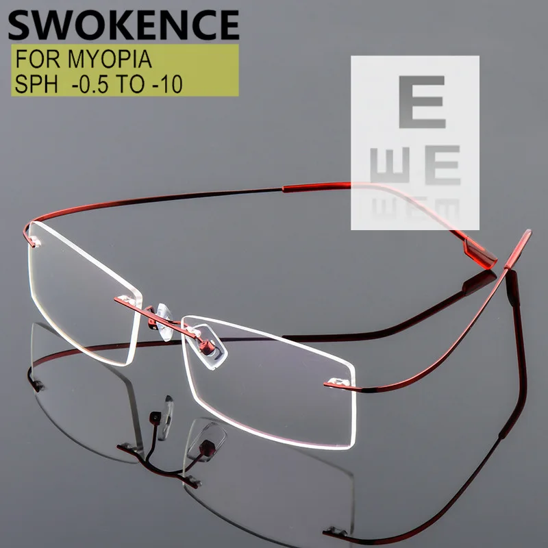 

Prescription Custom Nearsighted Or Astigmatism Men Women Titanium Alloy Temples Rimless Myopia Glasses SPHERE -0.5 to -8.0 UF180