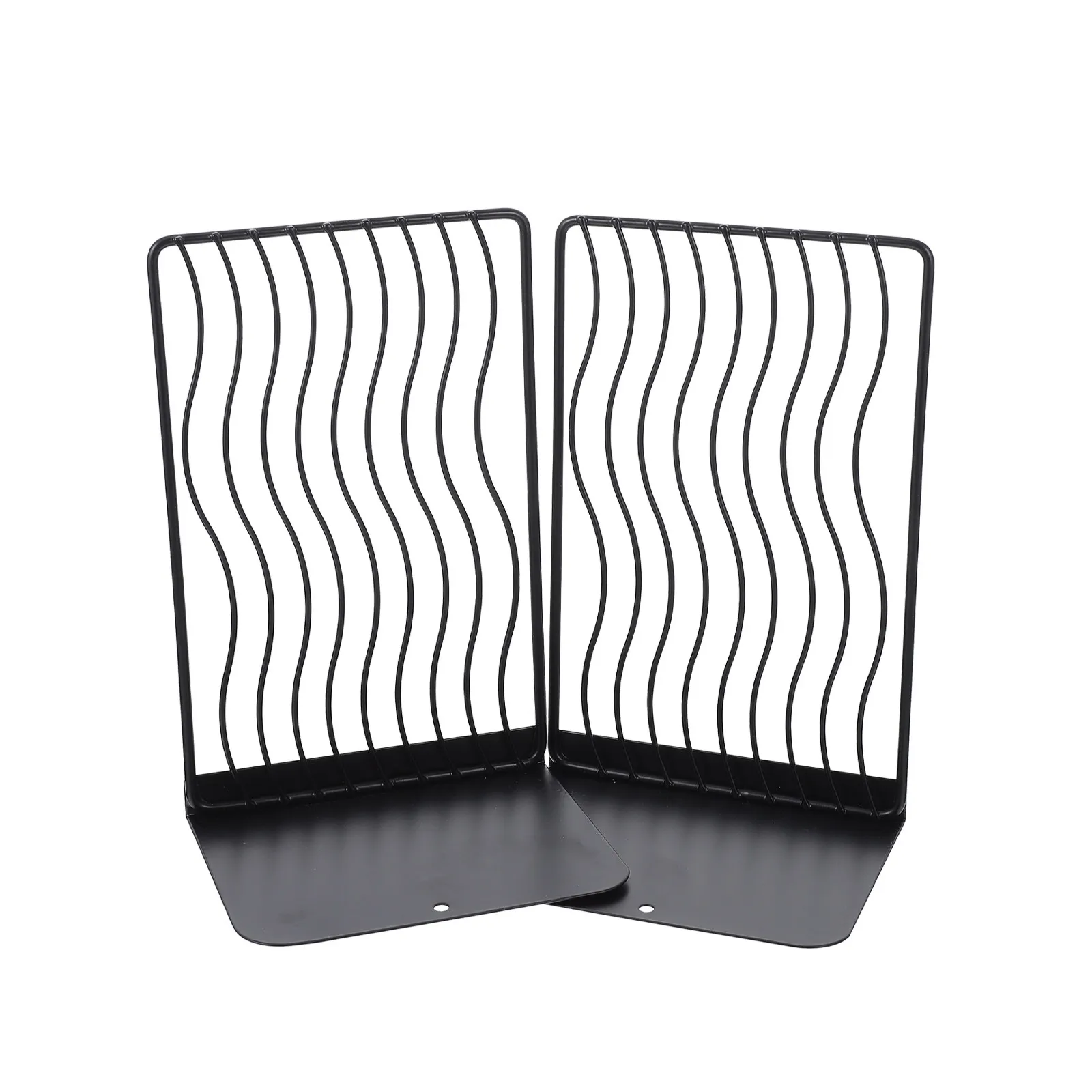 2Pcs Wrought Iron Bookends Hollow-Out Design Book Stand Set Simple Elegant Desktop Book Stopper Organizer for Books Files