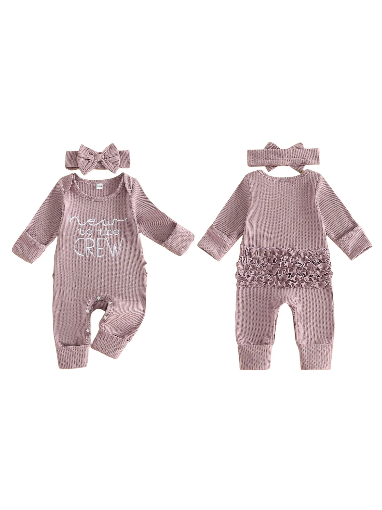 Headband Girl Outfit Waffle Sleeve Romper Waffle Knit Infant Sleeve Romper 2 Pcs Infant Infant-Girl Headband Girl Outfit