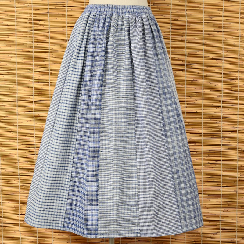 

Новое поступление в стиле Arts, Новое поступление 202, летние женские свободные повседневные клетчатые лоскутные юбки до середины икры, хлопковые юбки трапециевидной формы хорошего качества T116