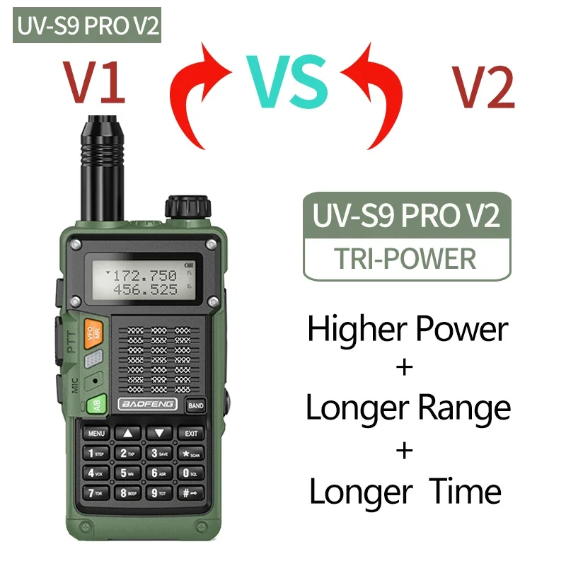 Baofeng-walkie-talkie bidireccional UV-S9 Pro V2, 10W VOX, carga USB, UHF, VHF, resistente al agua, alta potencia, larga distancia, 128 canales