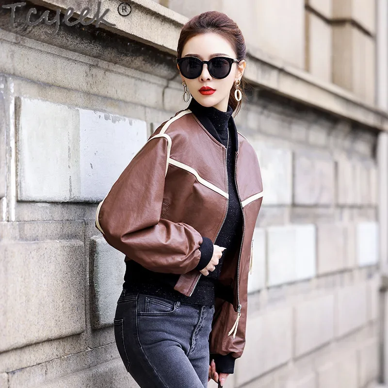 Tcyeek Real Leather Jacket Women Spring Autumn Sheepskin Coat Short Leather Coat 2024 Women's Jackets streetwear Jaqueta Couro