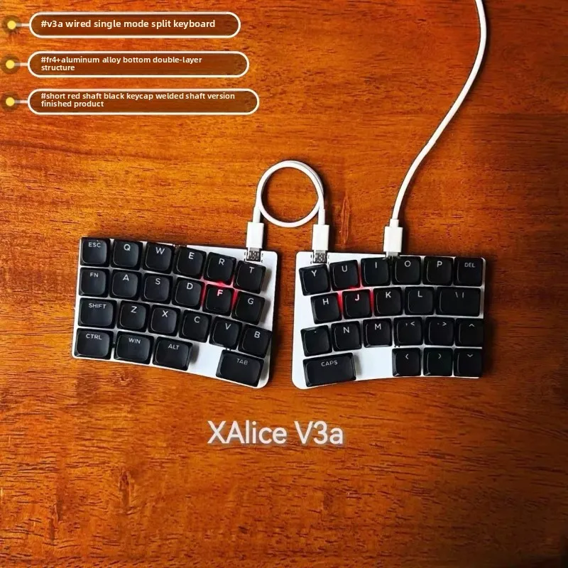 XAlice V3a Low Profile Split Keyboard Custom Wired Single-mode Welding Version RGB 43 Keys QMK Ergonomics Gamer Keyboard Gift