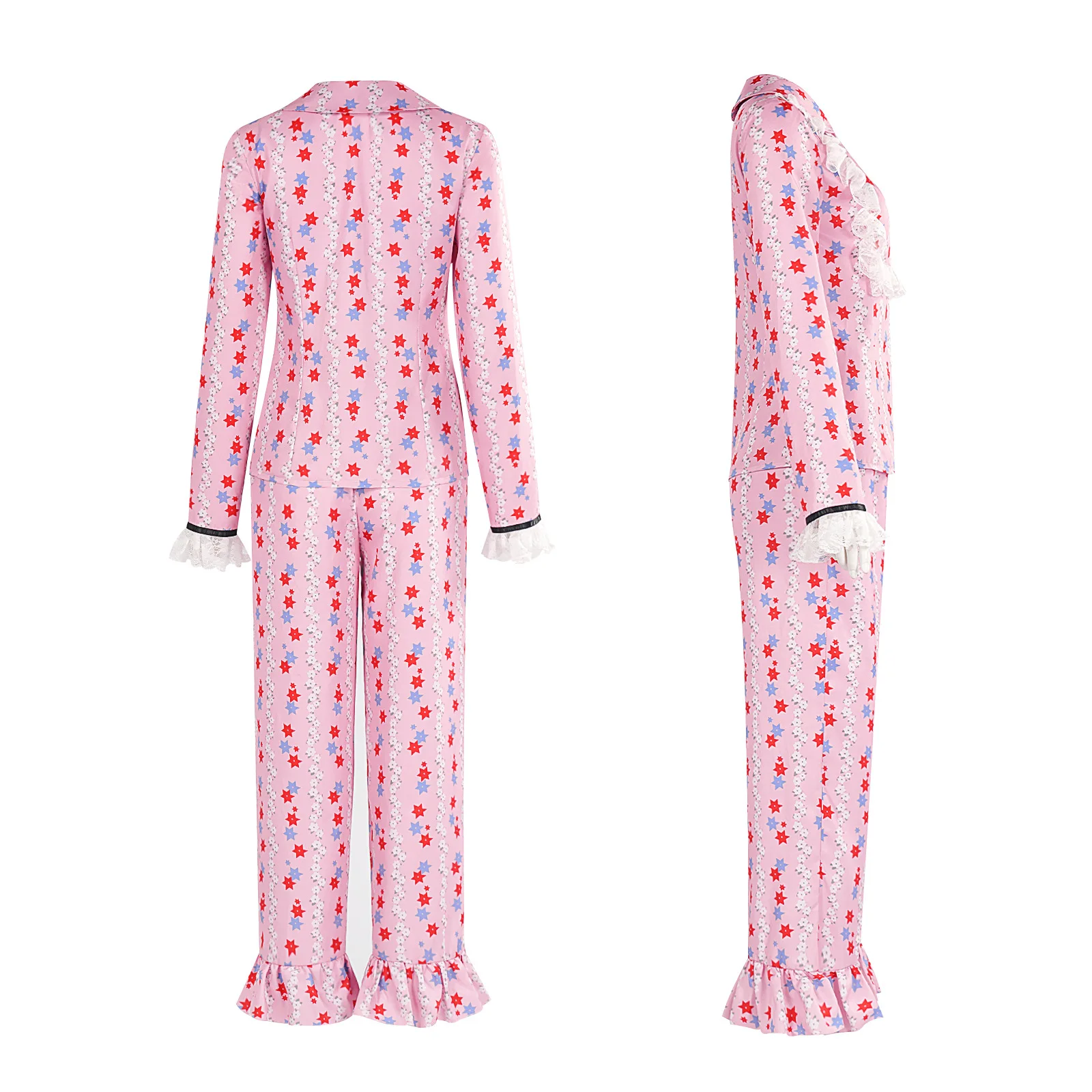 Halloween Exorcist Costume For Women Reagan Style Pink Floral Print Pajamas Cosplay Stage Performance Costume