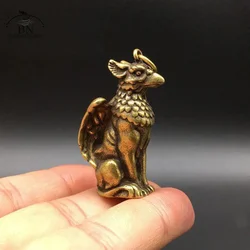 Soild Copper Mythical Animals Bird Head Wings Beast Body Pendants Brass Ornaments Key Chain Hanging Trinket Small Bronze Statue