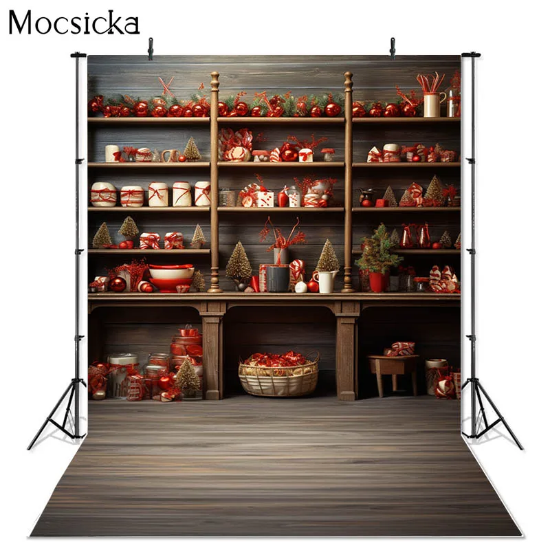 Mocsicka Christmas Photography Background Winter Indoor Kitchen Xmas Tree Kid Family Portrait Decor Backdrop Photo Studio