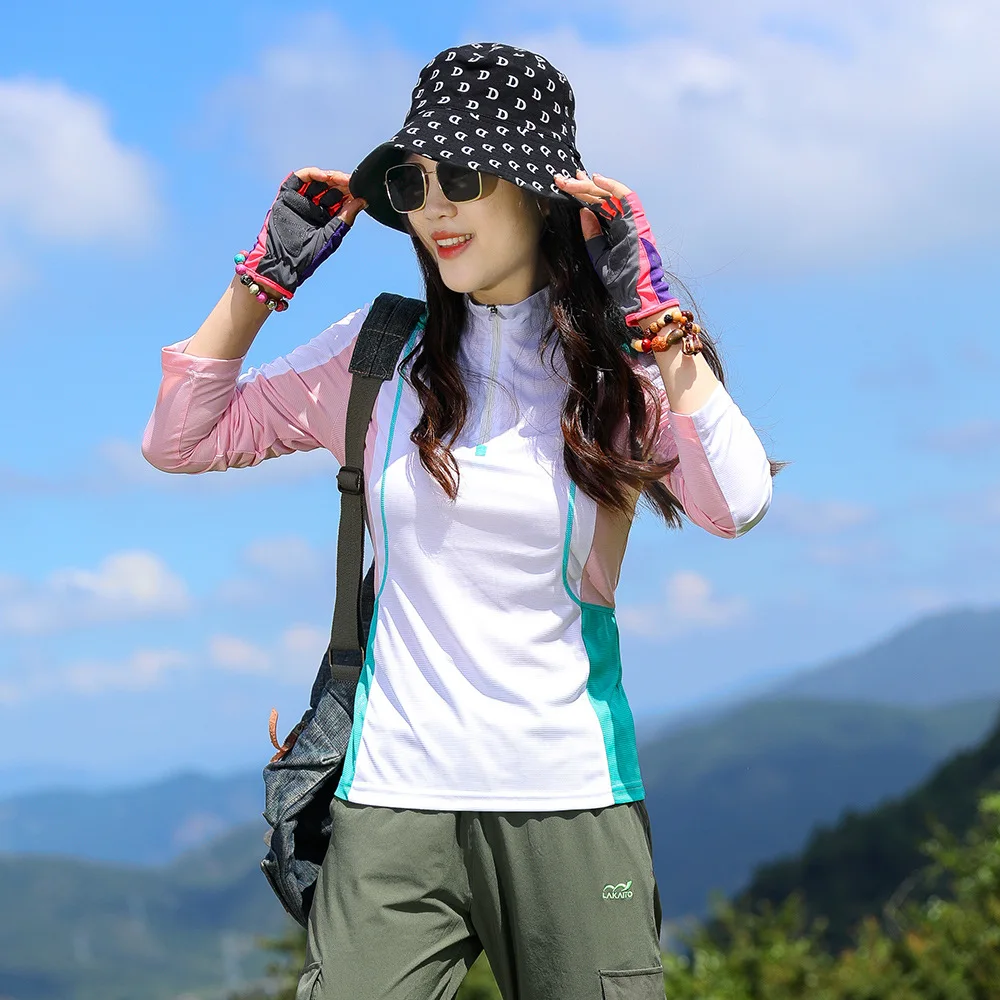 THRUM Long Sleeve Sun Protection T-Shirt Light Stretch Quick Dry Top Breathable Sport Shirt for Running Hiking Trekking Outdoor