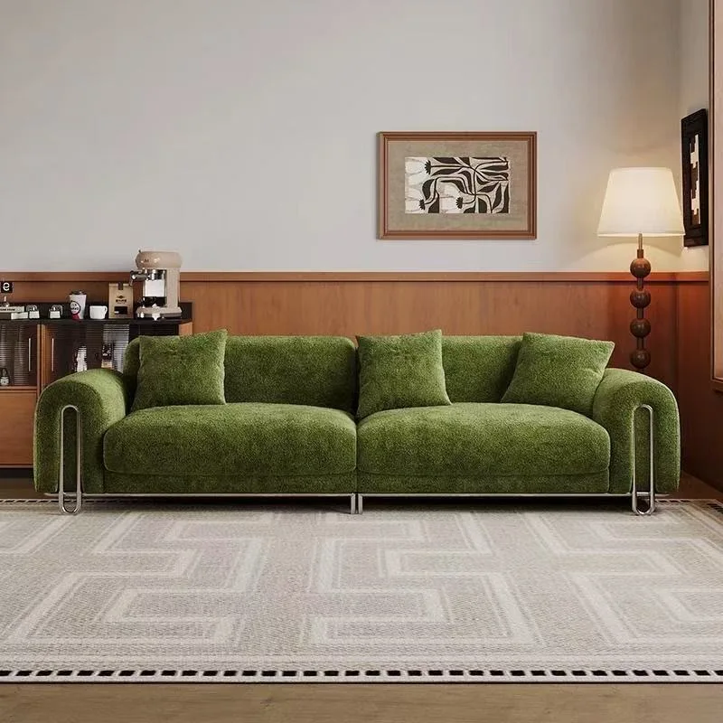 Chenier sofa straight row green fabric sofa retro style living room small apartment home