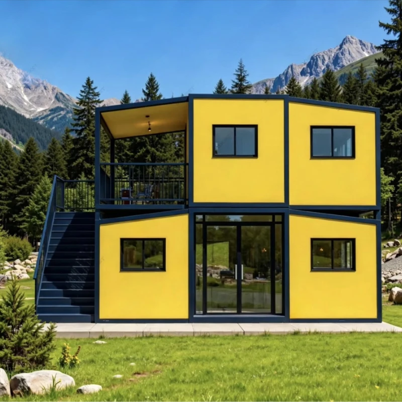 Double-Story Foldable Container Home with Large Windows, Quick Assembly 2-Story Modular Tiny House for Vacation Cabin