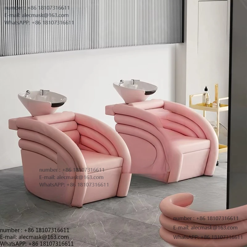 

Modern Pink Leather Head Treatment Shampoo Chair Luxury Reclining Chair Barber Shop Salon