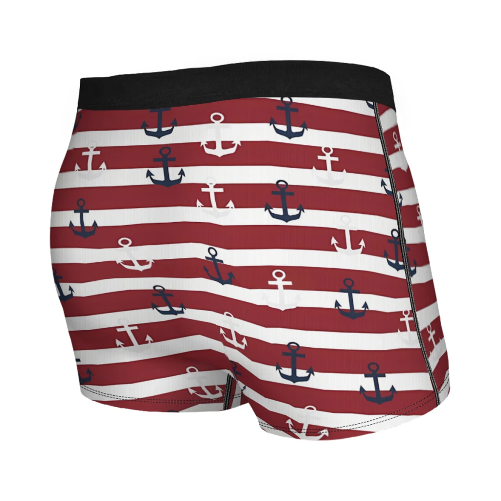 Red Stripes Navy And White Anchor Pattern Navigation Underpants Cotton Panties Men's Underwear Ventilate Shorts Boxer Briefs