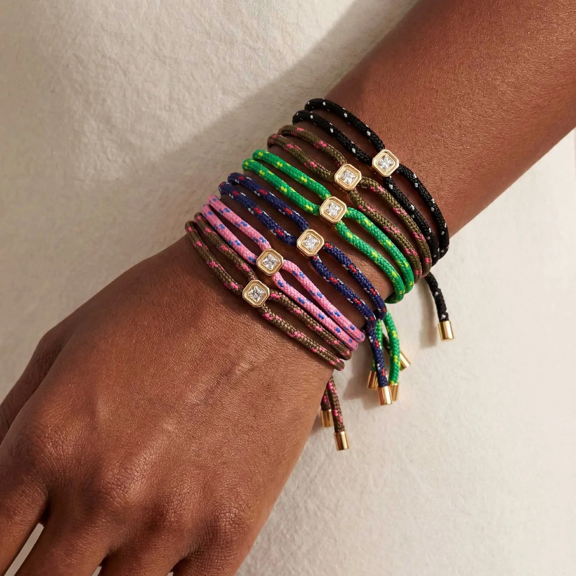 Woven Rope Bracelet Square Diamond Adjustable Drawstring Layered Stacking Minimalist Elegant Women Handmade Jewelry Gift