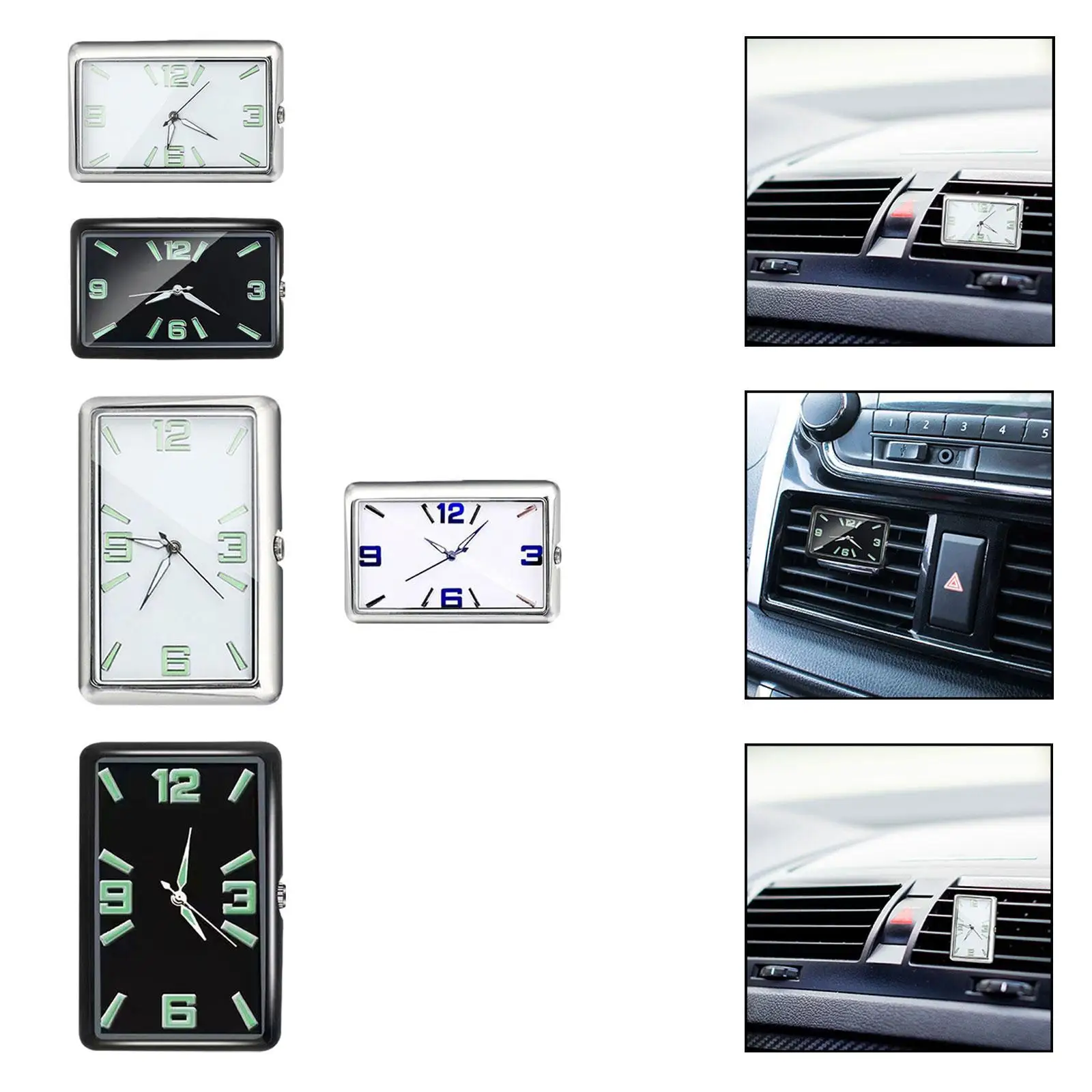 Stick on Clock for Car Dashboard Boat Shelf Rectangle Luminous Clock Analog