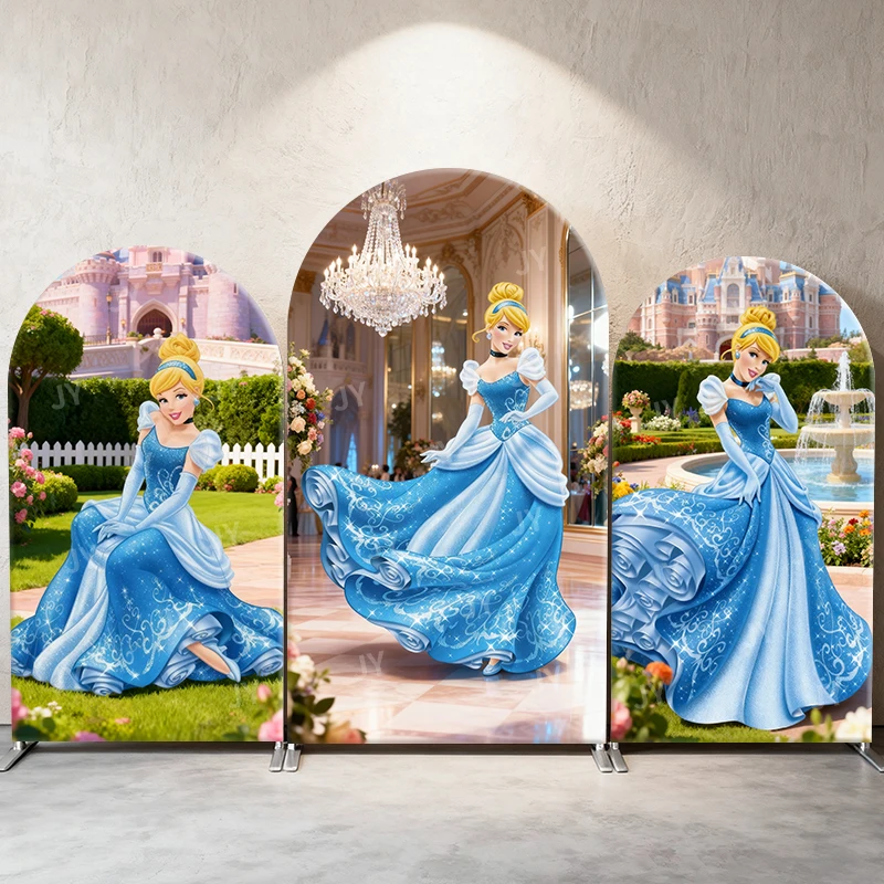 

Cinderella Arch Backdrop Cover Disney Princess Theme Castle Garden Party Decoration Photography Prop for Kid Birthday Babyshower
