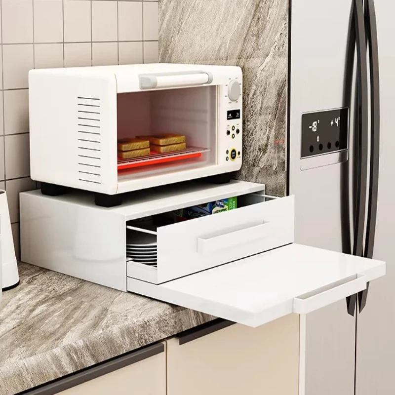 Pull Out Microwave Shelf Double Layer Drawer Storage Rack Under Cabinet Organizer Stand Holder for Kitchen Coffee Maker