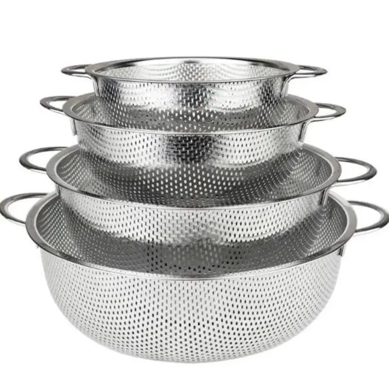

[JN] Stainless Steel Kitchen Hole Dense Mesh Sifter Colander Strainer Sieve Basket For Flour Pasta Vegetables Washing Draining
