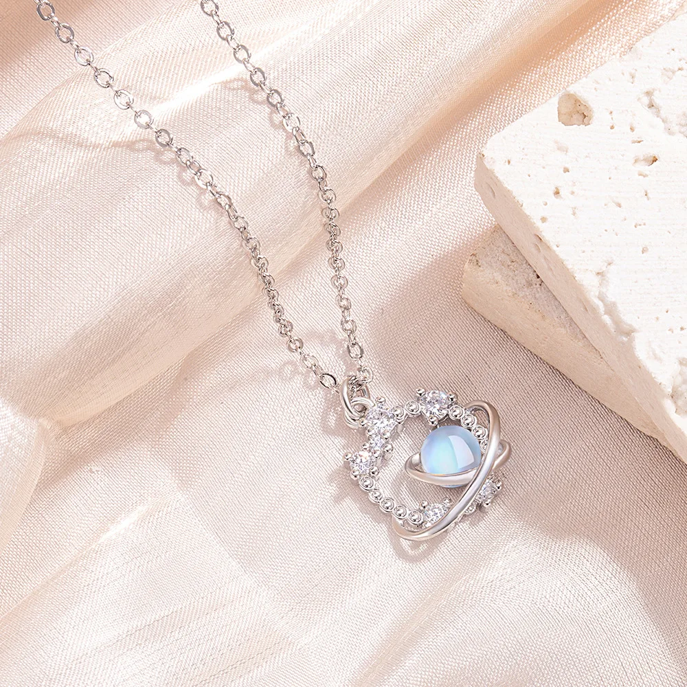 925 فضة قلادة نجمة Moonstone قلادة السيدات أزياء بسيطة عيد ميلاد حزب الزفاف الذكرى مجوهرات هدية #3