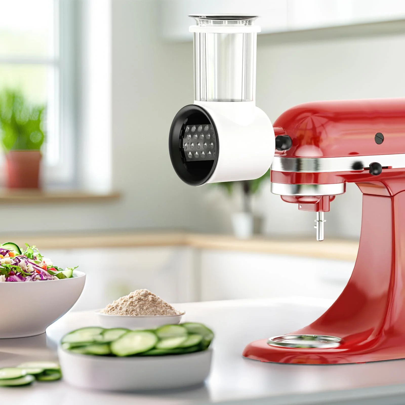 

Cheese Grater Attachment for Kitchenaid Stand Mixer with 5 Blades Vegetable Shredder Cheese Grater Salad Maker Food Slicers