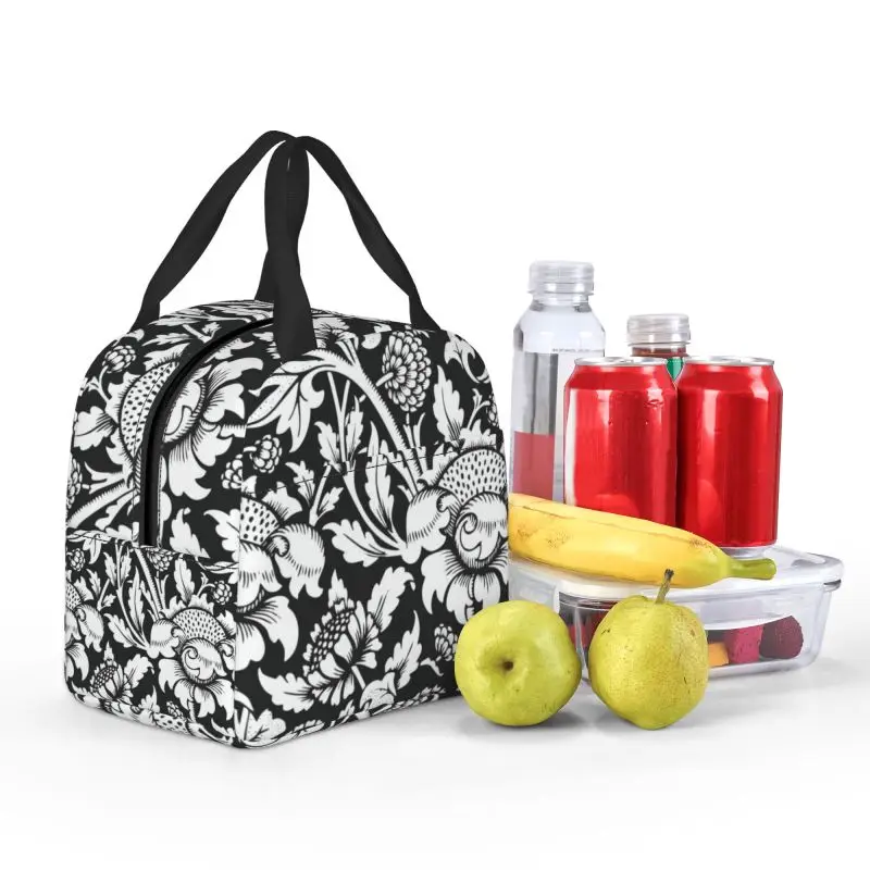 Bolsa térmica con aislamiento de flores árabes, bolsa de almuerzo, almacenamiento de alimentos, bebidas, a prueba de fugas, Picnic, Camping, caja de playa, blanco y negro