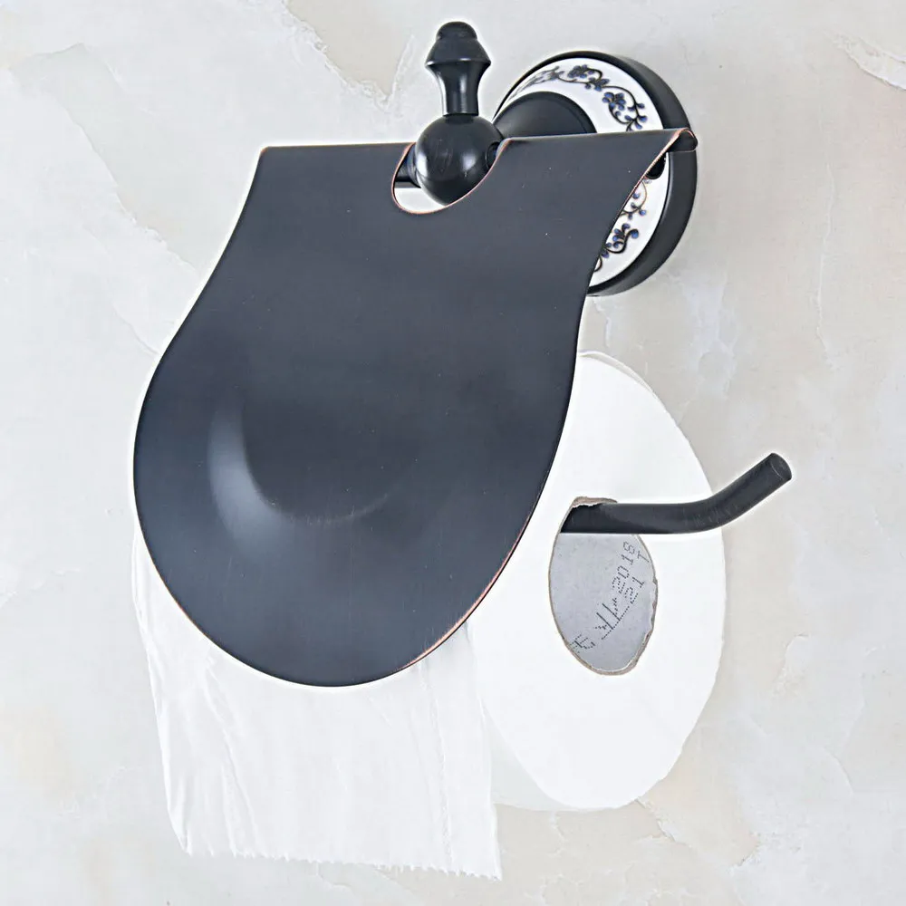 

Bathroom Accessories Black Oil Rubbed Brass Ceramic Flower Base Wall Mounted Toilet Paper Roll Holder aba058