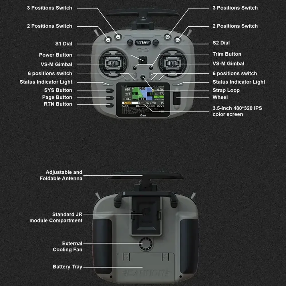 Jumper T15 Controller radio 2.4Ghz/915Mhz ELRS 1000mW con sensore Hall touch-screen da 3,5 pollici adatto per droni RC a lungo raggio