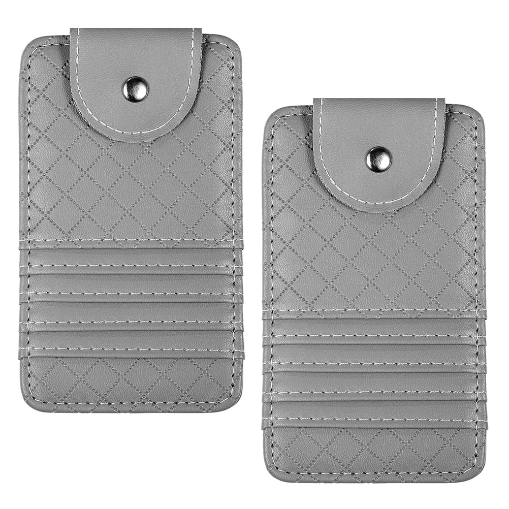

2 Pcs Car Ticket Card Clip Sunglasses Holder Visor Storage Bag Organizer Eyeglass Mount Grey Auto Registration