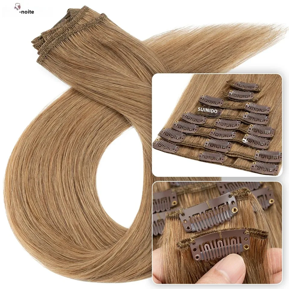 S-noilite extensões de cabelo natural 50-80g cabelo humano fino em linha reta peruca 8 "-24" 8 pçs/set clipe de cabeça cheia em grampo de cabelo natural