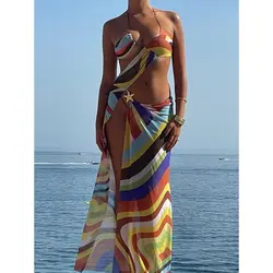 Kadınlar için 2024 düşük bel ﻿seksi Extreme Bikini mikro Bikini seti tatil üçgen mayo Sarong elbise yaz Chic Biqini