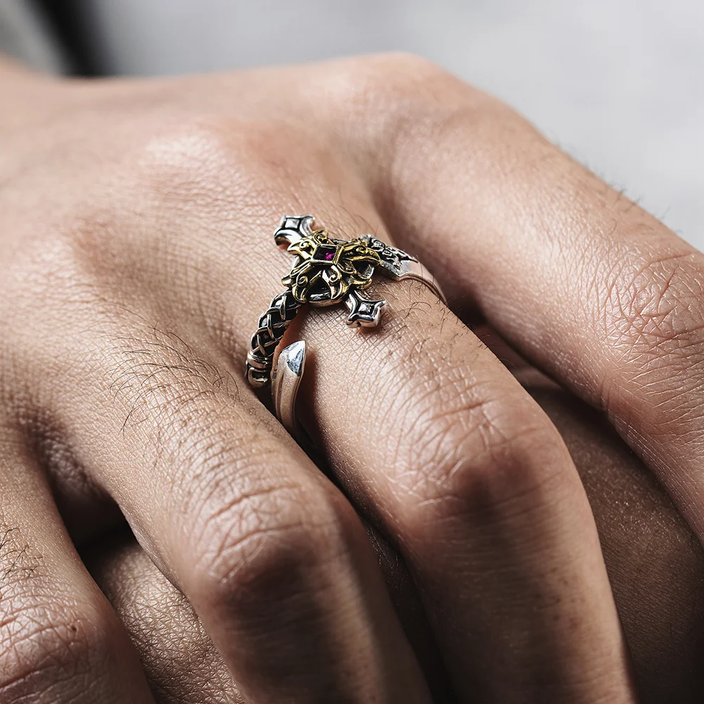COPPERTIST.WU Judicator Blade Ring 925 Sterling Silver Medieval Fantasy Knight Gothic Ring for Men & Women