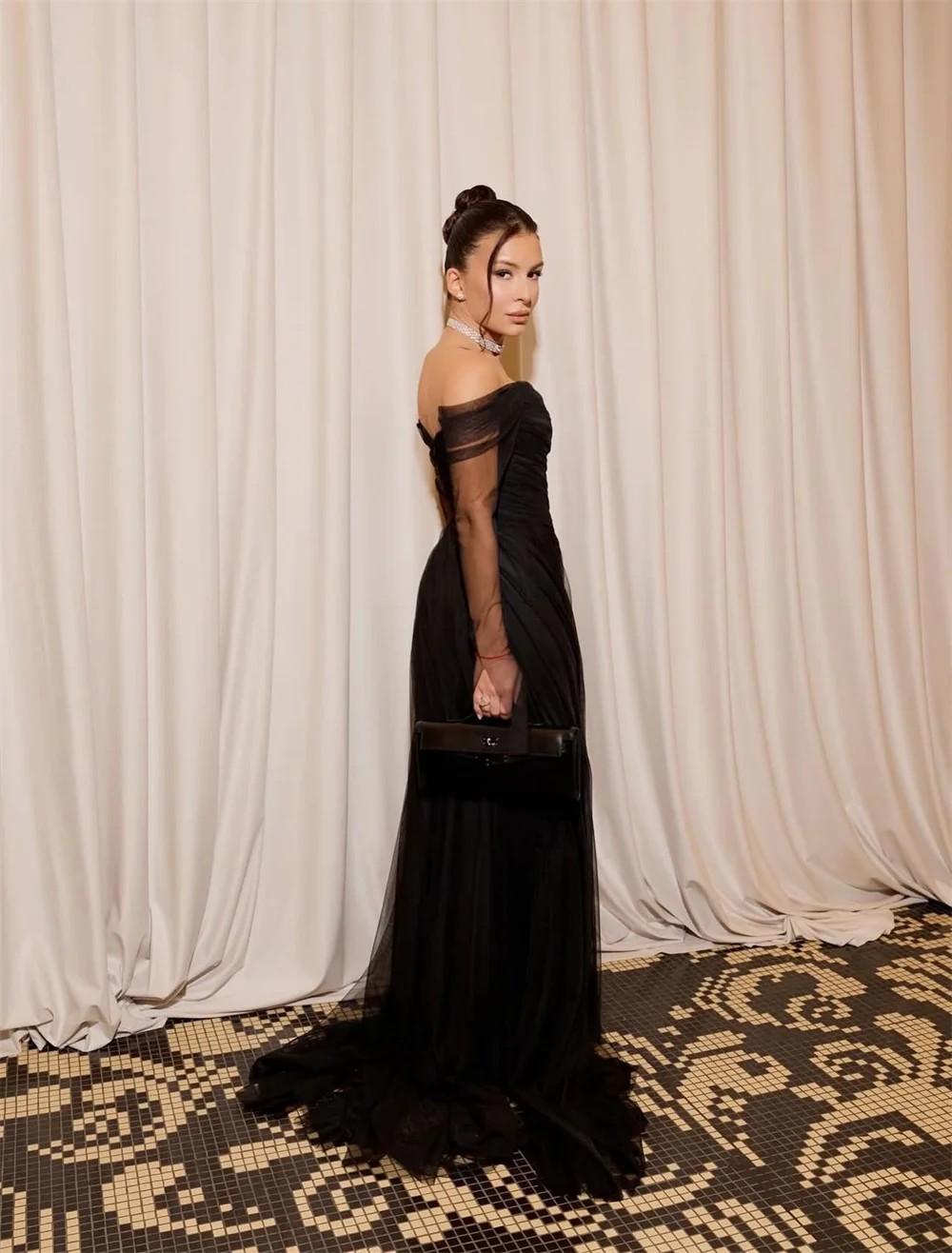 Elegancka suknia wieczorowa ROYET, odkryte ramiona, długa do podłogi, suknia balowa z trenem, formalna, szyta na miarę, nowa suknia wieczorowa.