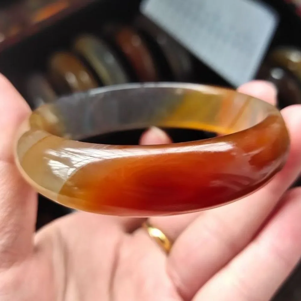 Original Ecological Pattern Natural Agate Chalcedony Retro Tricolor Bracelet Exquisite Real Jade BANGLE Handring Fine Jewelry