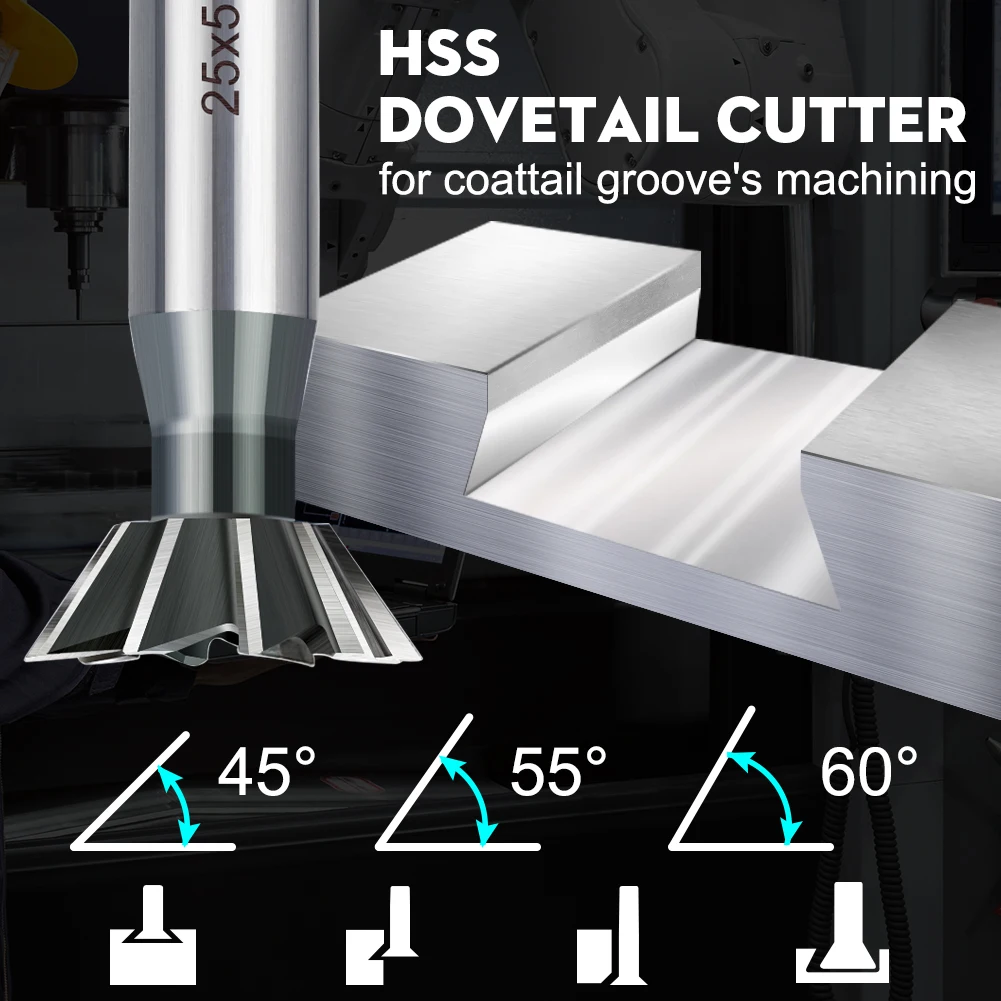 45/55/60 Degrees HSS Dovetail Milling Cutter 10-60mm Diameter  Dovetail End Mill High Speed Steel for Copper Aluminum Cast Iron