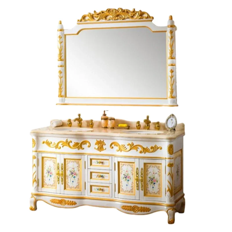 

Customized European-Style Bathroom Cabinet Washbasin Combination Oak Solid Wood Floor Painted Hand Painted Washstand Wash Basin