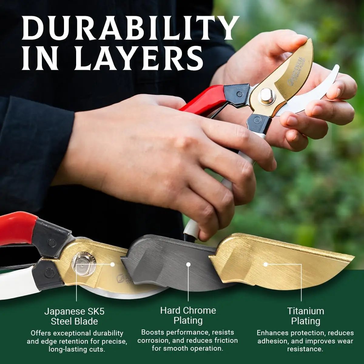 Tijeras de podar – Tijeras profesionales de alta resistencia, cortaúñas ligeras y de fácil agarre para jardinería, recortar y cosechar