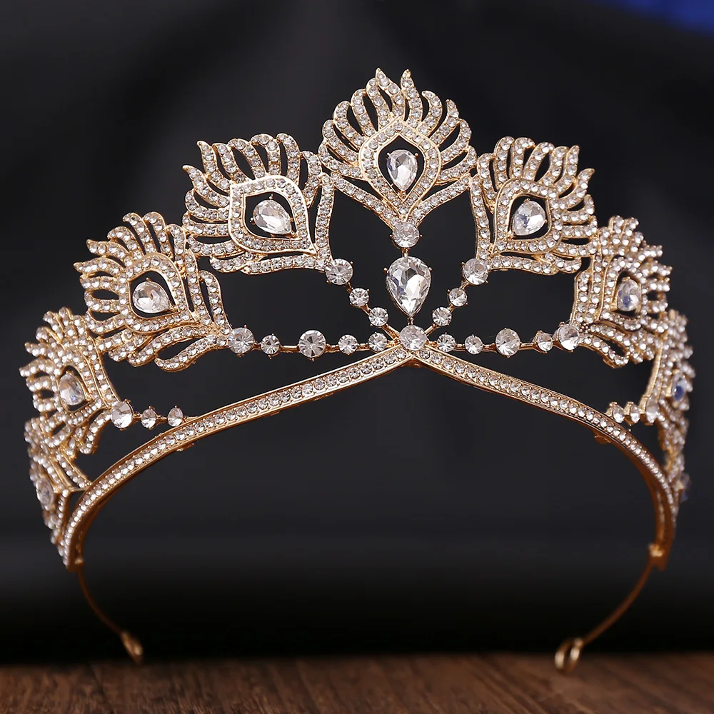 DIEZI Baroque Luxury Princess Green Purple AB Crystal Tiara For Women Girls Wedding Party Vintage Queen Crown Hair Accessories