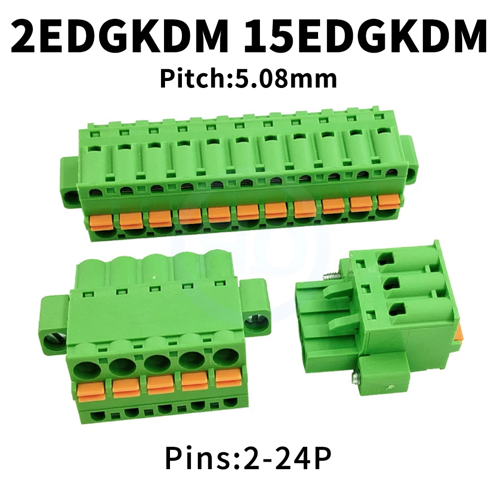 

(10 pcs) KF 2EDGKDM 5.08MM Flange Terminal Block with Ears 15EDGKDM 5.08 Screwless Spring Loaded Press Wiring 2-24Pin