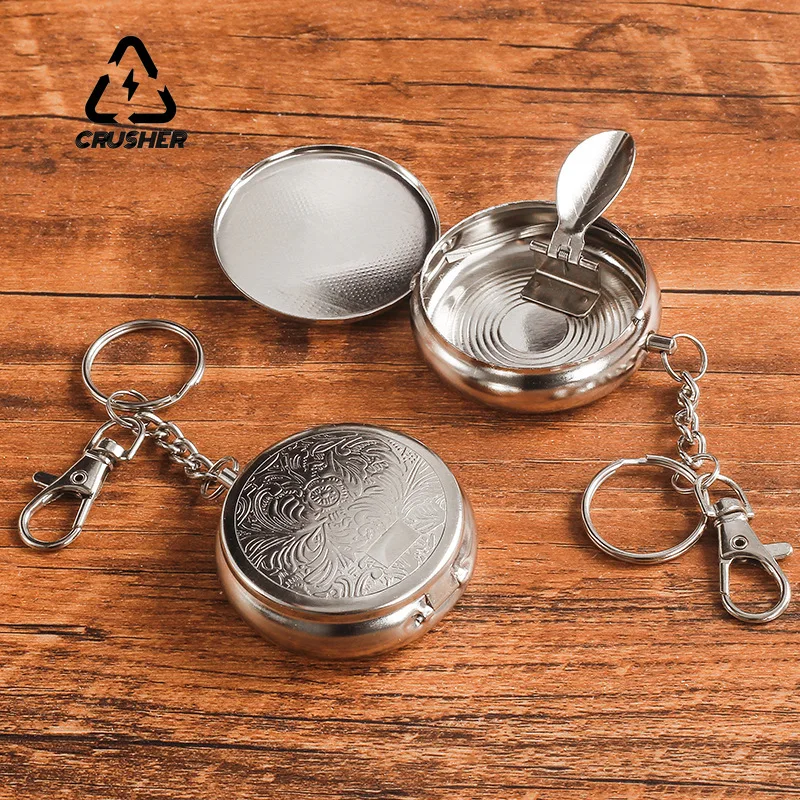 CRUSHER Mini Portable Ashtray with Cover Cigarette Holder Stainless Steel Pocket Ash Tray for Travel Cute Smoking Accessories