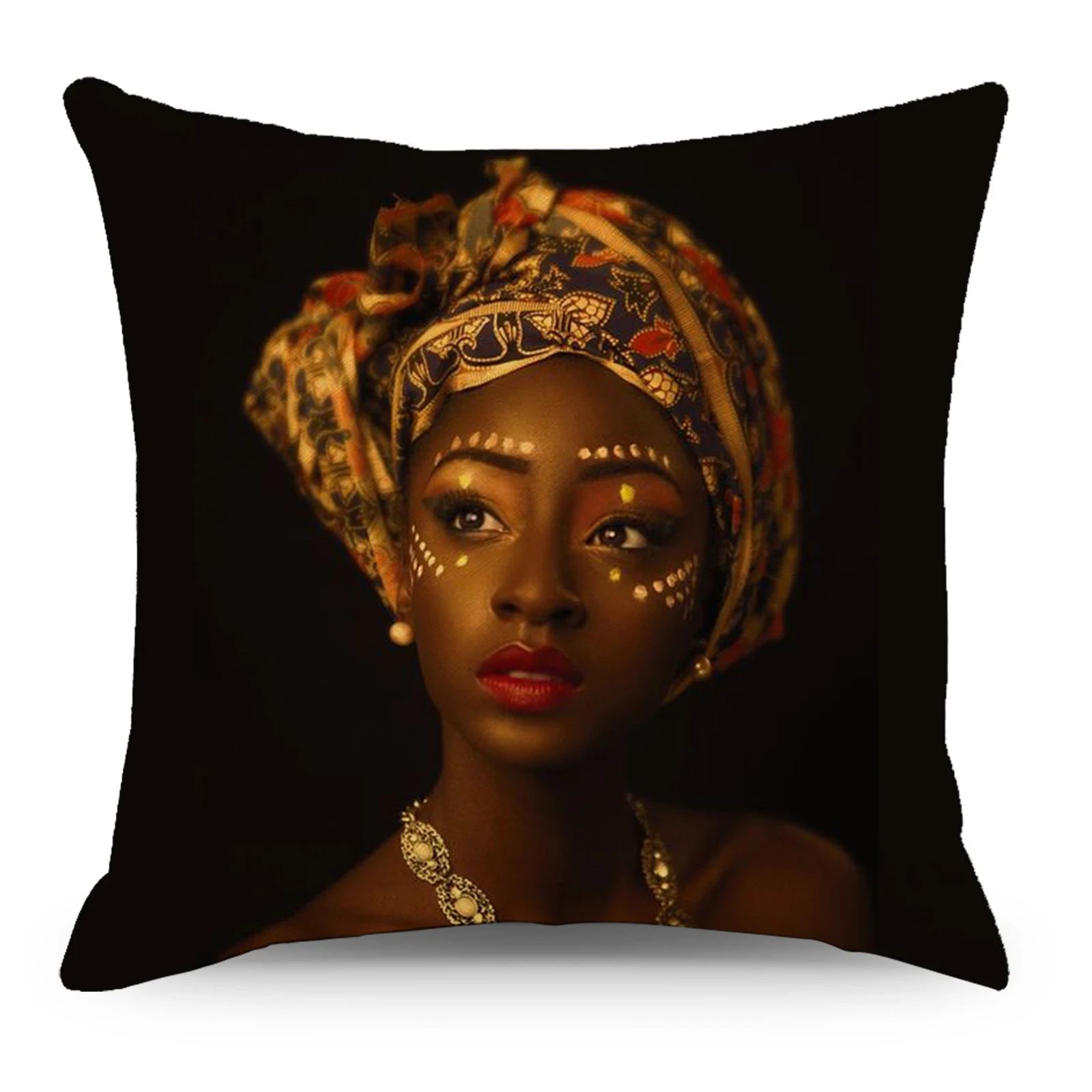 45*45cm Living Room Black Gold African Lady Print Pillow Case Africa Woman Style Look Art Decor Sofa Pillowcase Cushion Cover