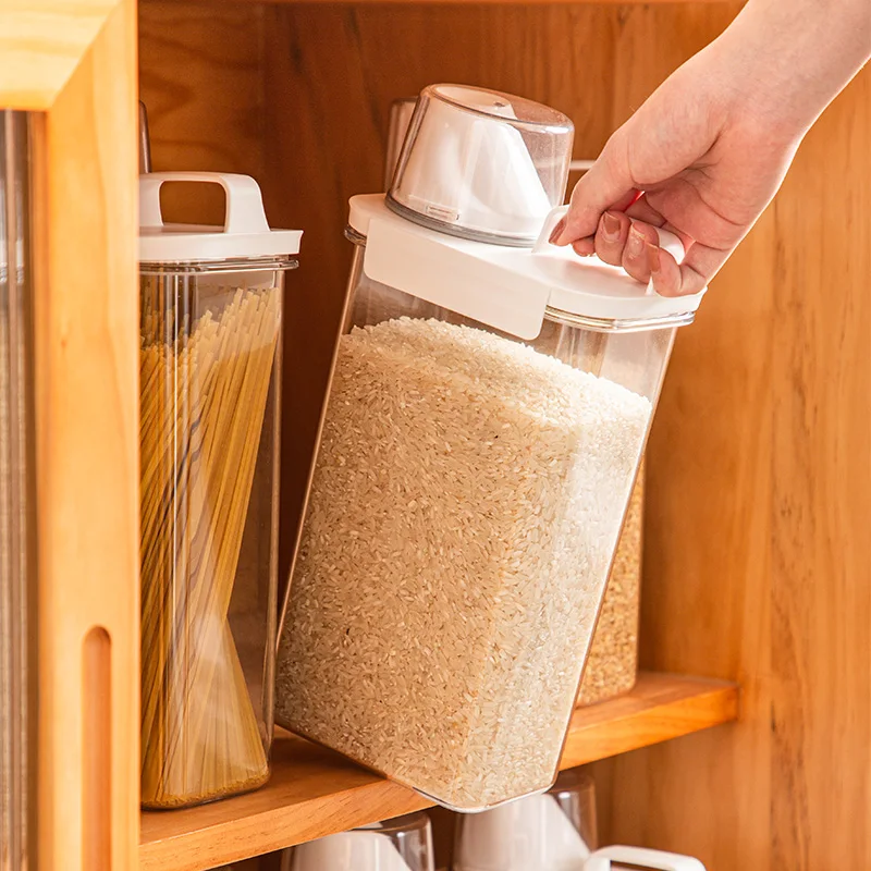 Rice Bucket Storage Airtight Containers Measuring Cup Seal Cereal Storage Jars Set For Rice Cereals Snacks Kitchen Accessories