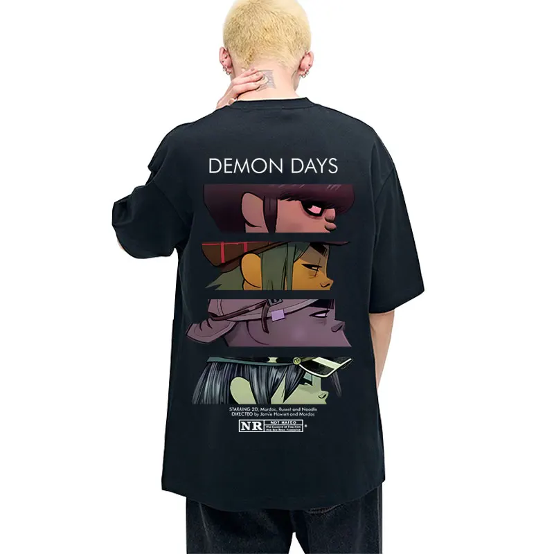 Rock Band Gorillaz Demon Days Eyes Print T-shirt Men Women Hip Hop Fashion Oversized Streetwear Male Casual Soft Cotton T Shirts
