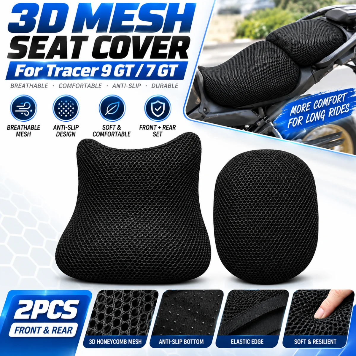 Motorcycle 3D Mesh Seat Cover Breathable Anti Slip Heat Insulation Cushion Protector For Tracer 9 GT 7 GT Rider Passenger Seat