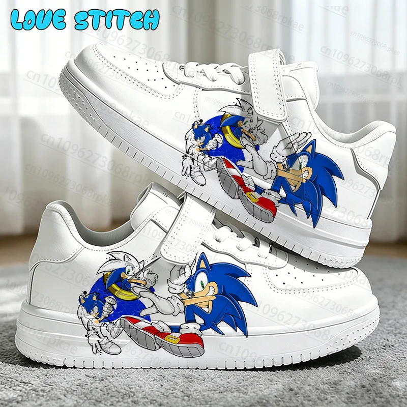 7-18 Year Old Boys Blue S-Sonics Print Kids Breathable Non‑slip Shoes Comfortable Minimalist Soft Platform Small White Shoes