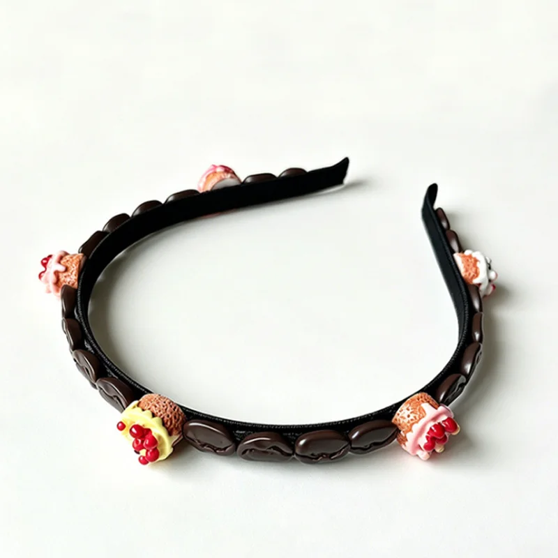 New Cute Thin Headband Sweet Coffee Bean Cake Cartoon Hair Hoop Birthday Party Hairbands Women Hair Decoration Hair Accessories