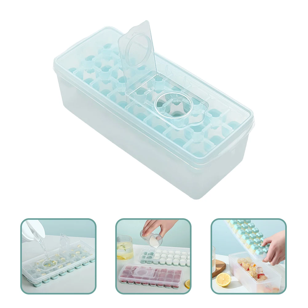 

1 set Ice Cube Mold Tray Maker Container with Lid Food Grade Silicone ABS Reusable Kitchen Bar Ice Tray Freezer Mold