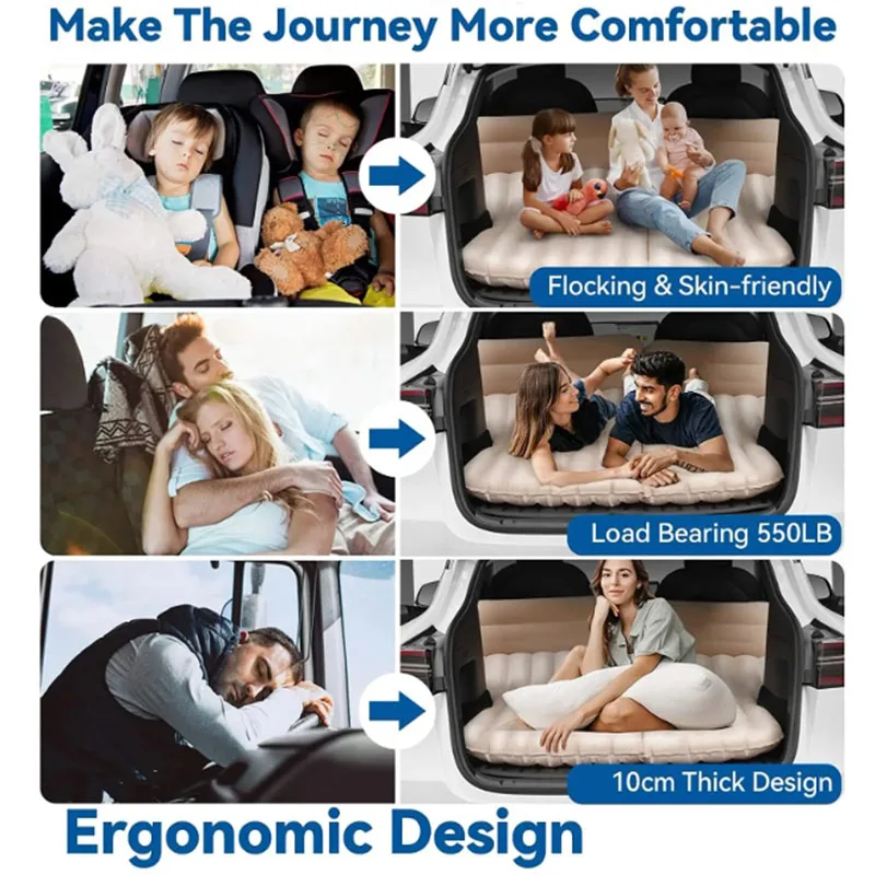 For Tesla Model Y PVC Inflatable Air Mattress Outdoor Camping Inflatable Special Suede Fabric Car Travel Bed