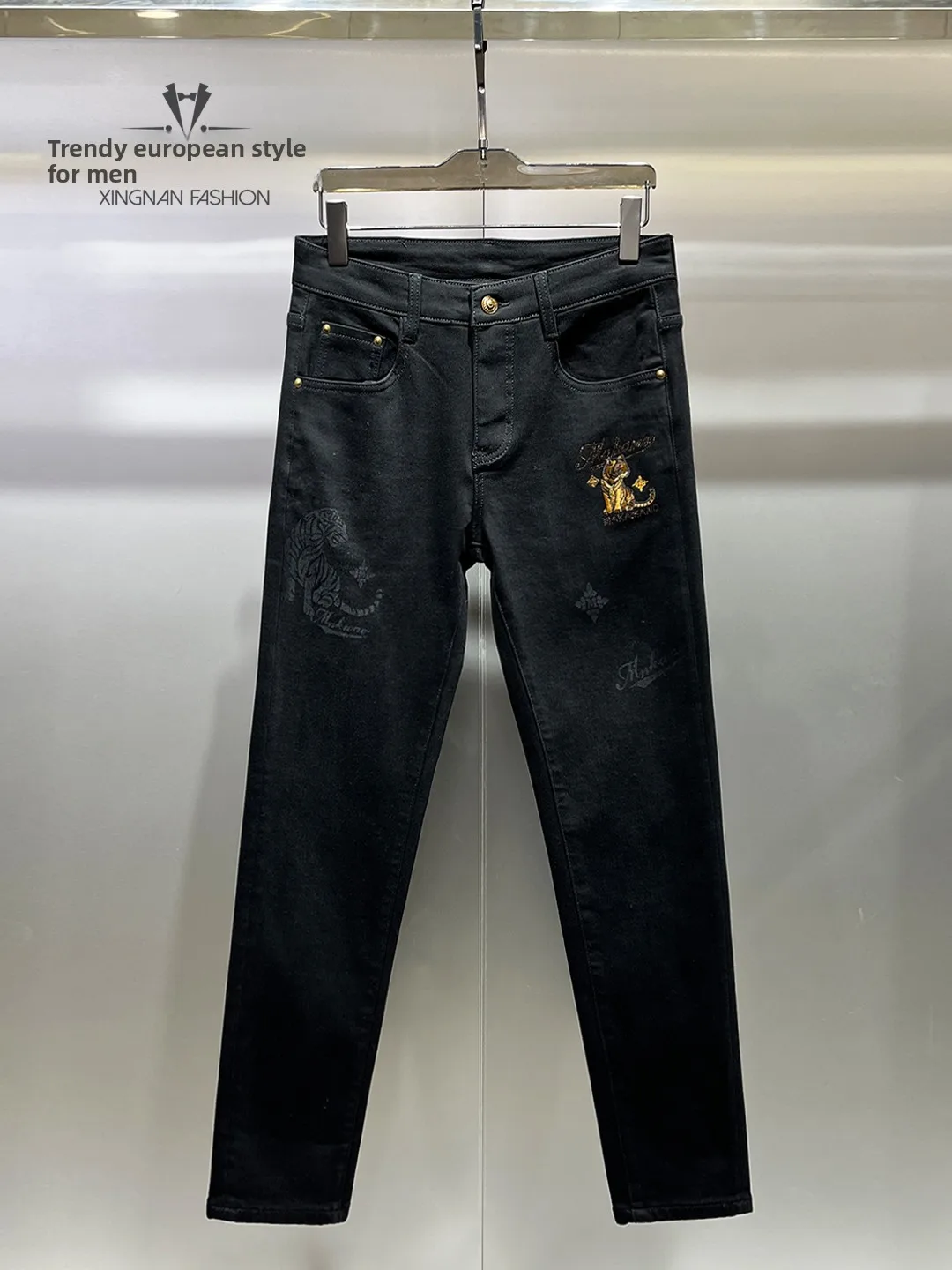 

Men's Slim Fit Jeans Winter Faion Embroidered Print Fce Lined Trendy Casual Long Trousers Comfortable Breathable Soft